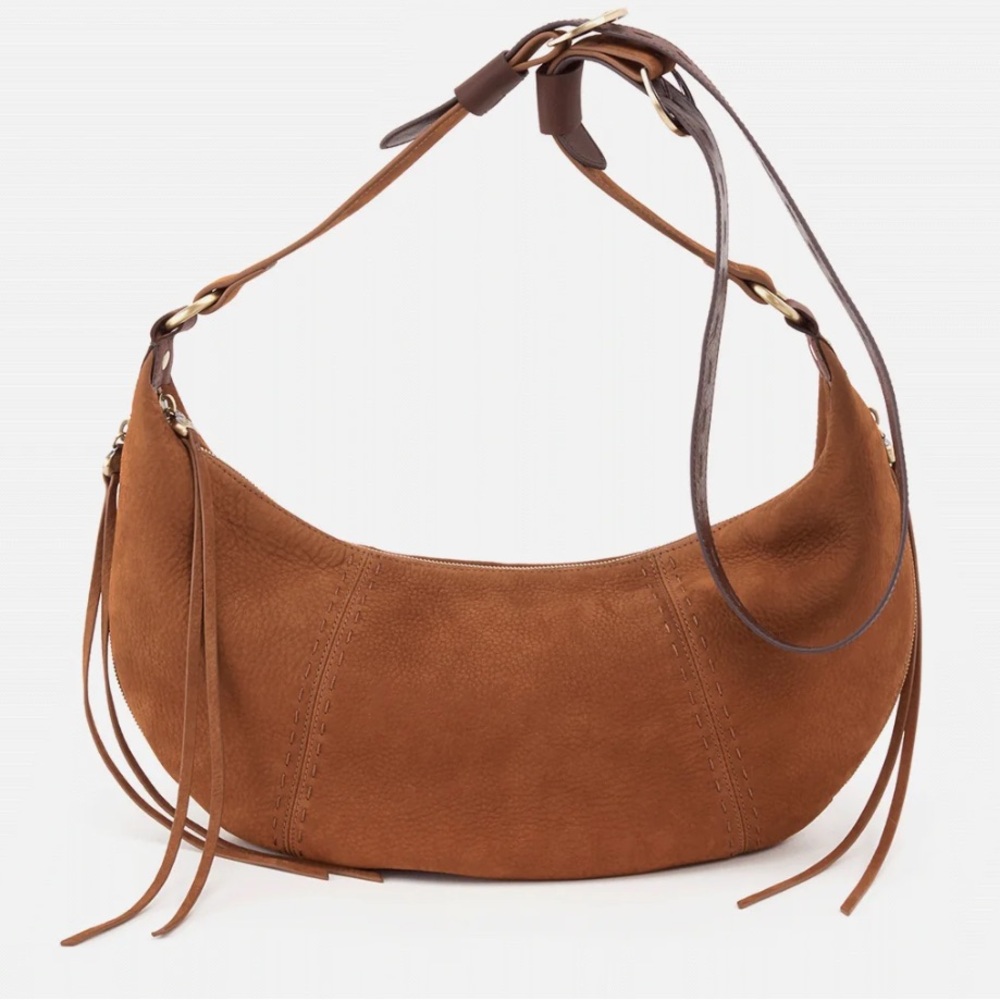 ✨Sold✨ Hobo International Orion Nubuck Suede Leather Moon Crossbody Tobacco NWOT